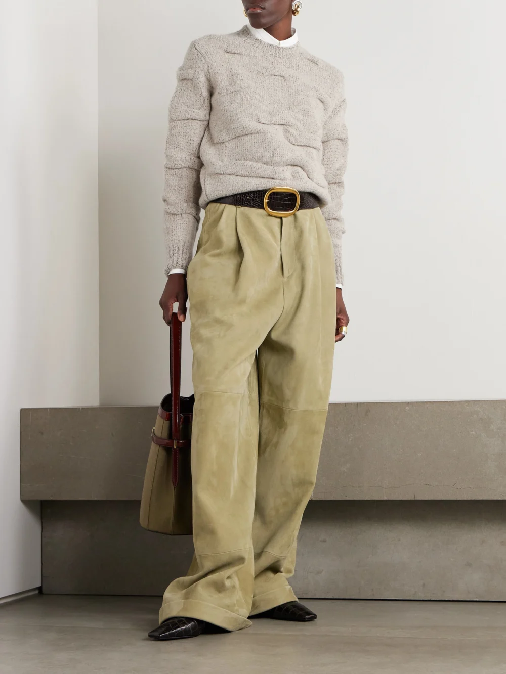Loro Piana Gathered Knitted Wool Sweater, worn by a model