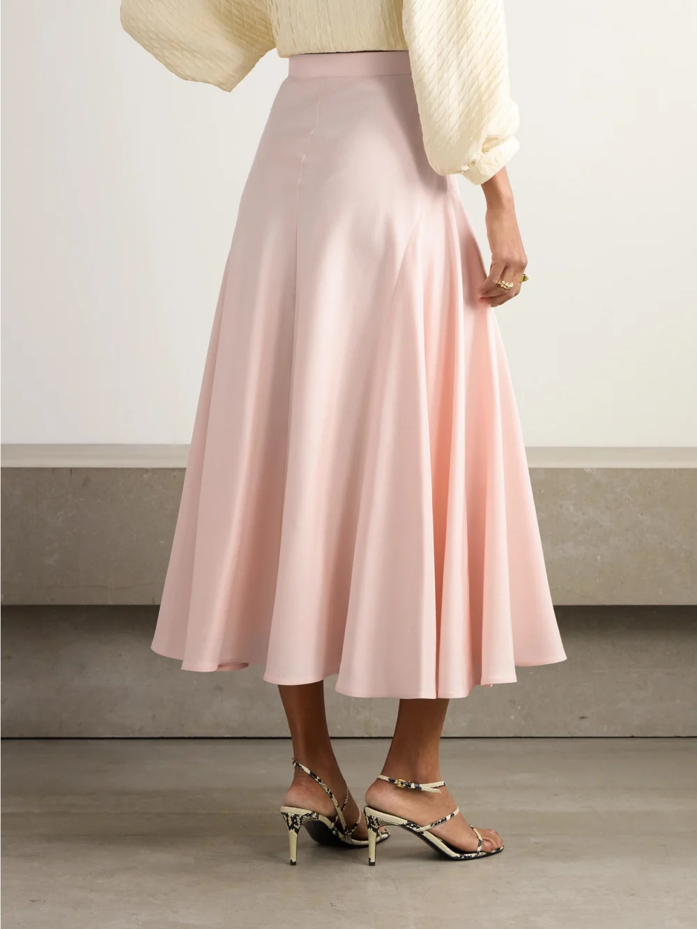 Back view of the Loro Piana Giustina Paneled Silk Midi Skirt