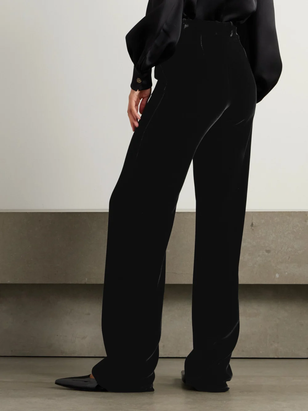 Back view of the Loro Piana Goldie Velvet Wide-leg Pants