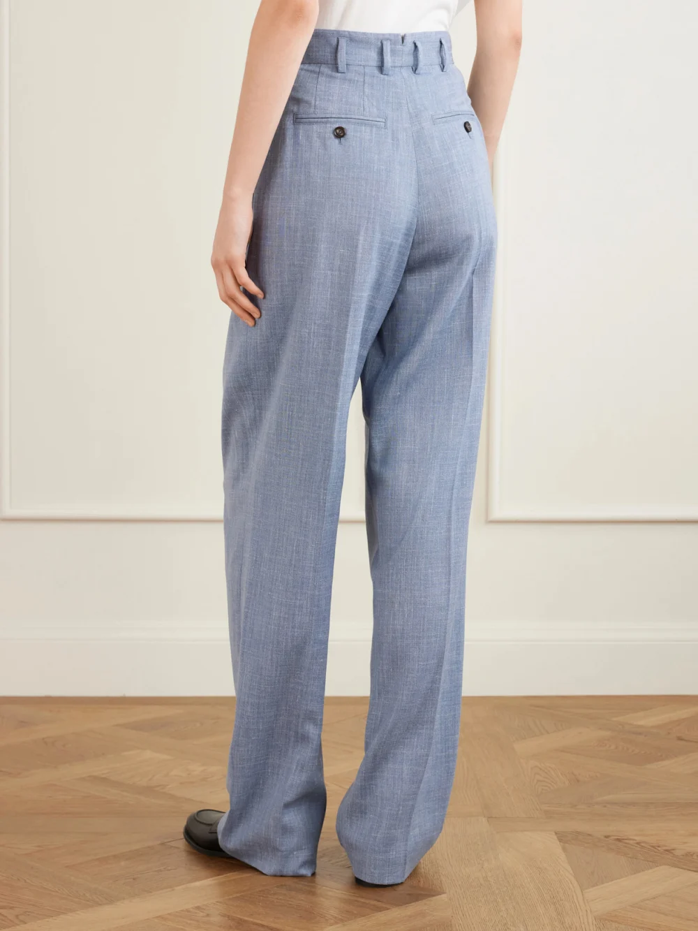 Back view of the Loro Piana Hector Pleated Wool, Silk and Linen-blend Wide-leg Pants