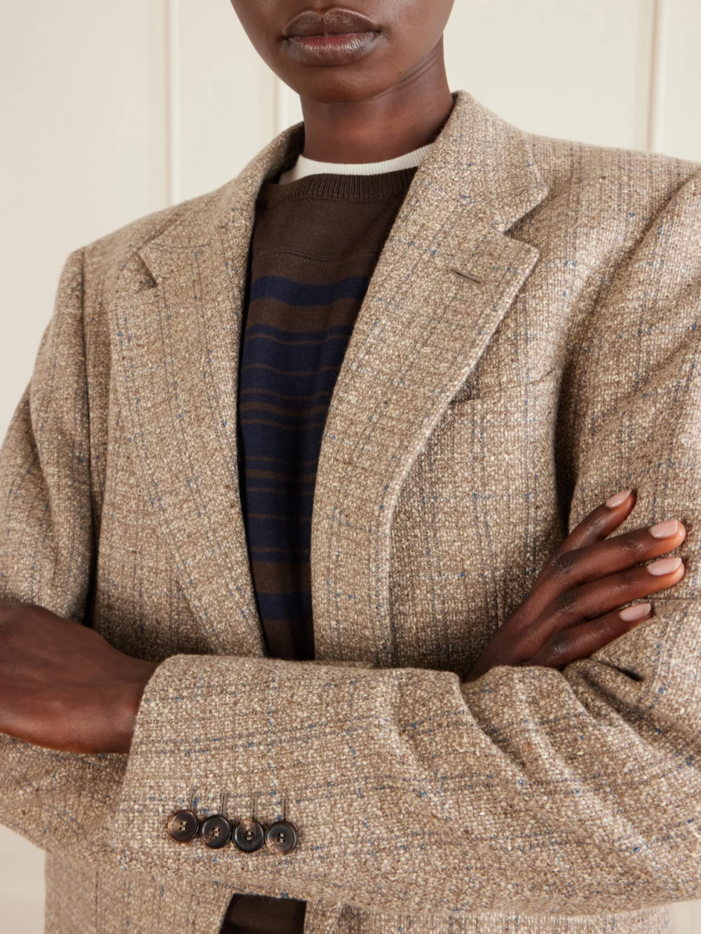 Close-up detail of the Loro Piana Hedland Checked Tweed Blazer
