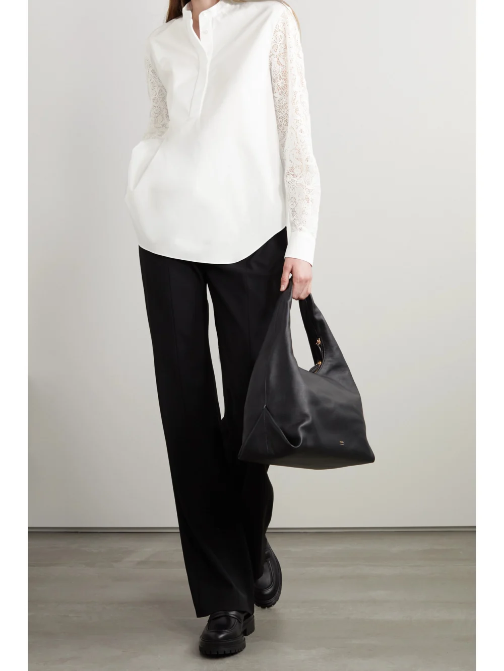 Loro Piana Ide Cotton-poplin and Guipure Lace Shirt, worn by a model