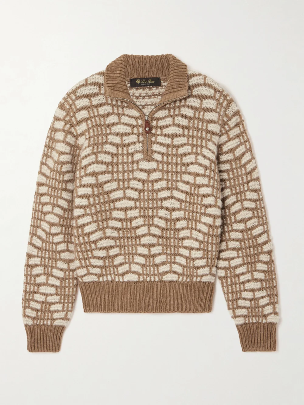 Loro Piana Jacquard-knit Camel-hair Sweater in beige