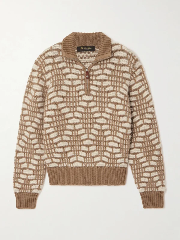 Loro Piana Jacquard-knit Camel-hair Sweater