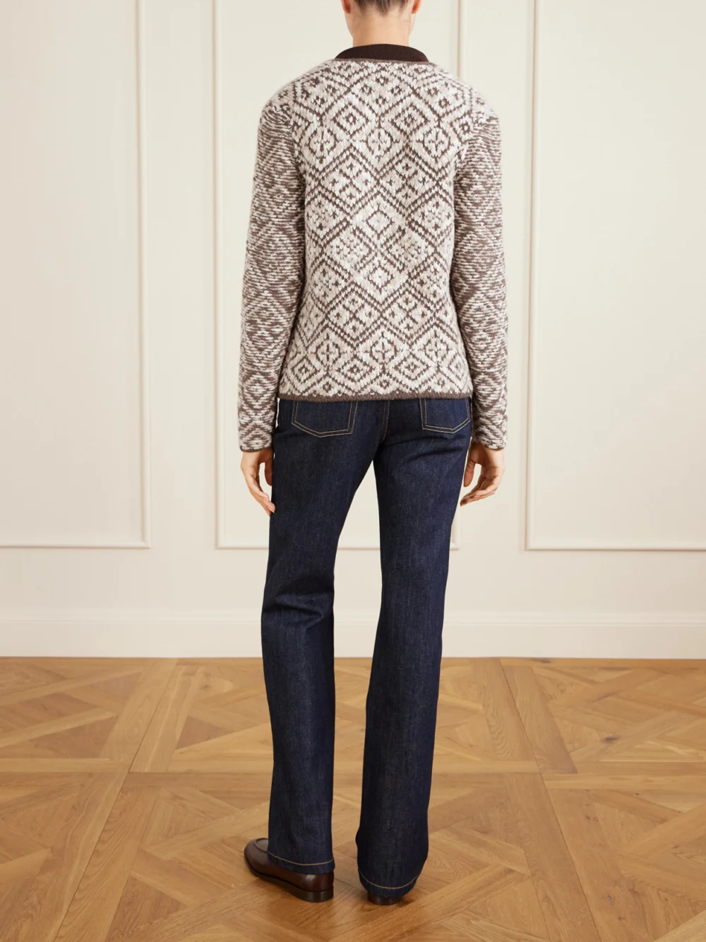 Back view of the Loro Piana Jacquard-knit Cashmere Cardigan