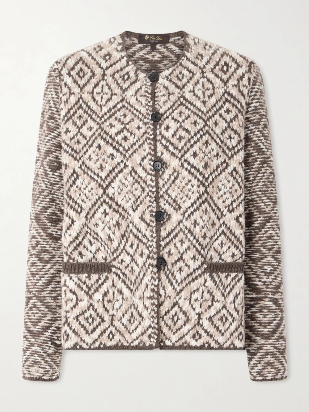 Loro Piana Jacquard-knit Cashmere Cardigan in beige