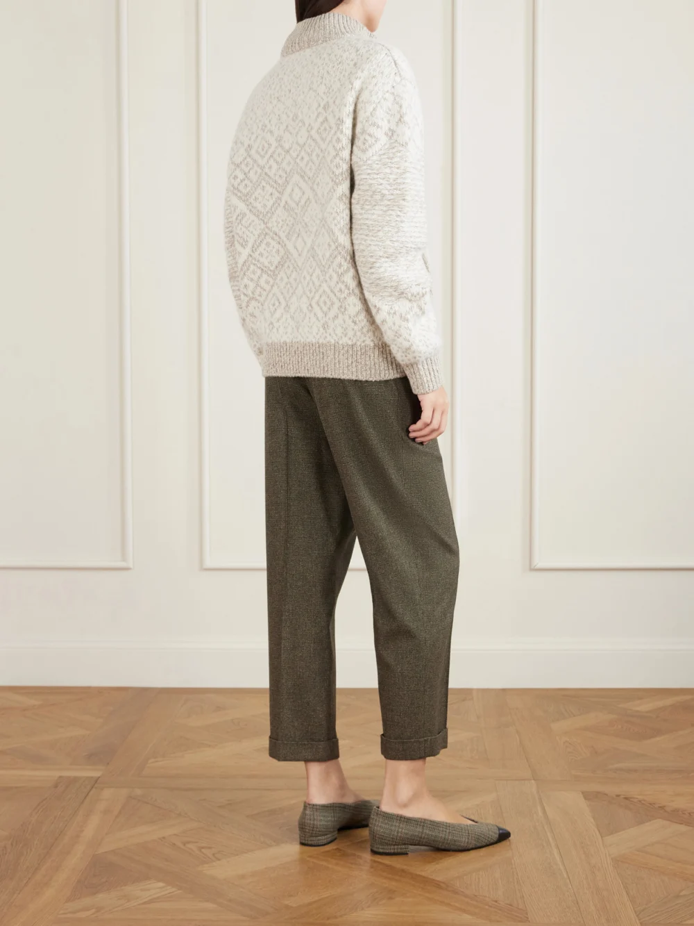 Back view of the Loro Piana Jacquard-knit Cashmere Cardigan