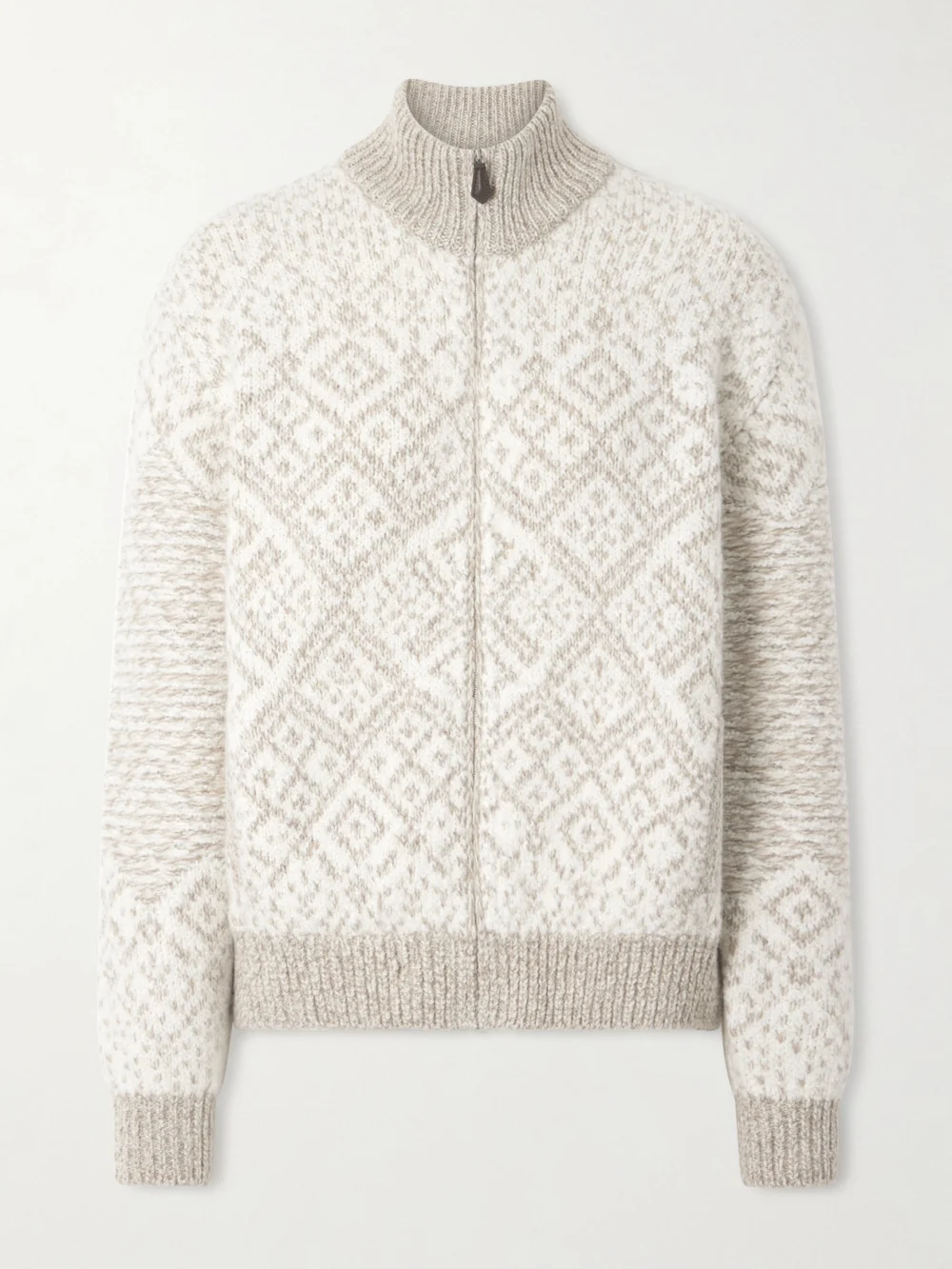Loro Piana Jacquard-knit Cashmere Cardigan in light gray
