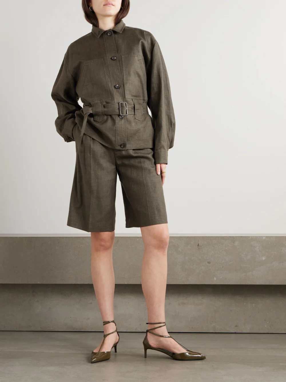 Loro Piana Jaylon Belted Linen and Wool-blend Jacket, worn by a model