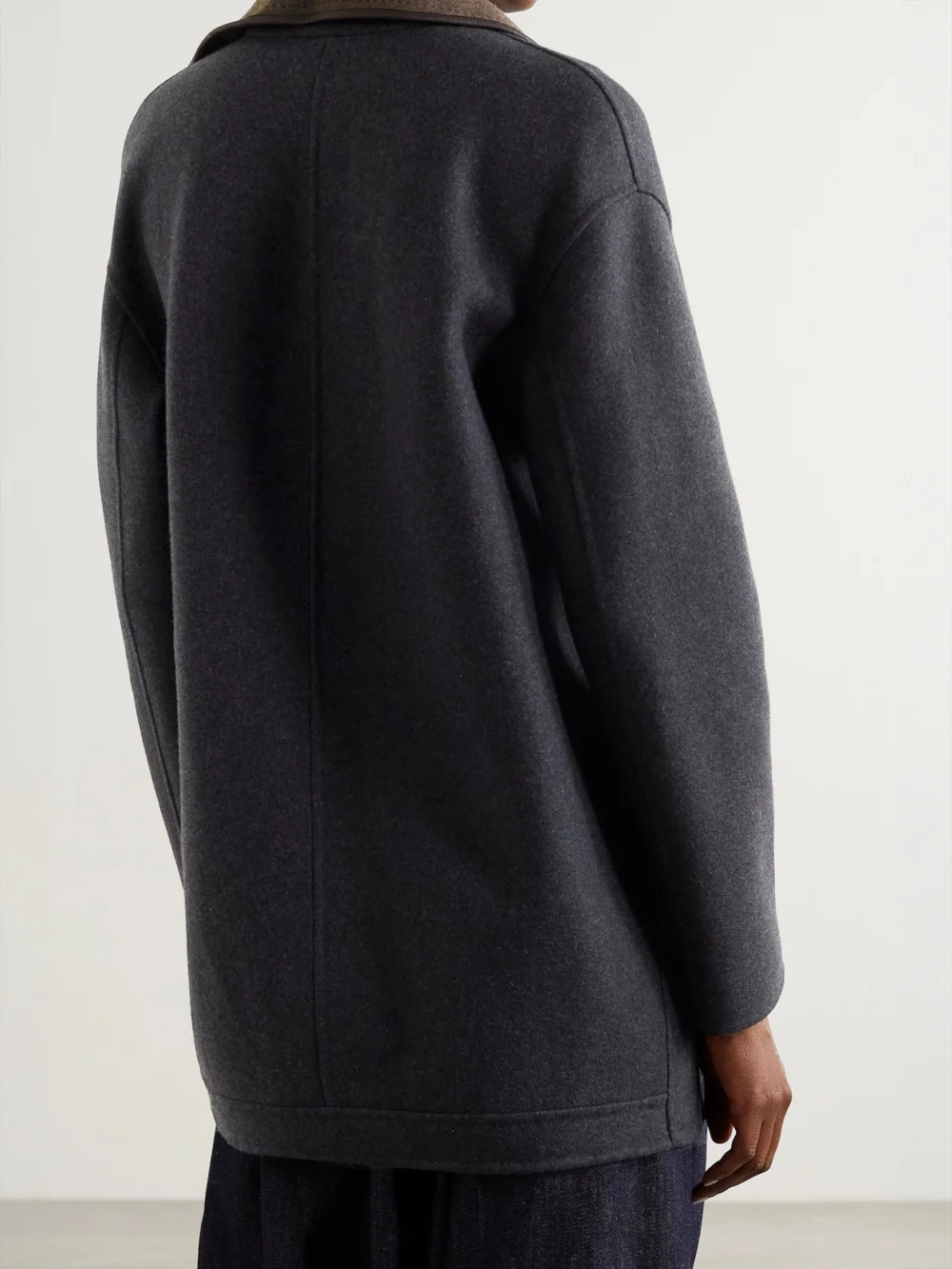 Back view of the Loro Piana Jimi Reversible Belted Leather-trimmed Cashmere-blend Jacket