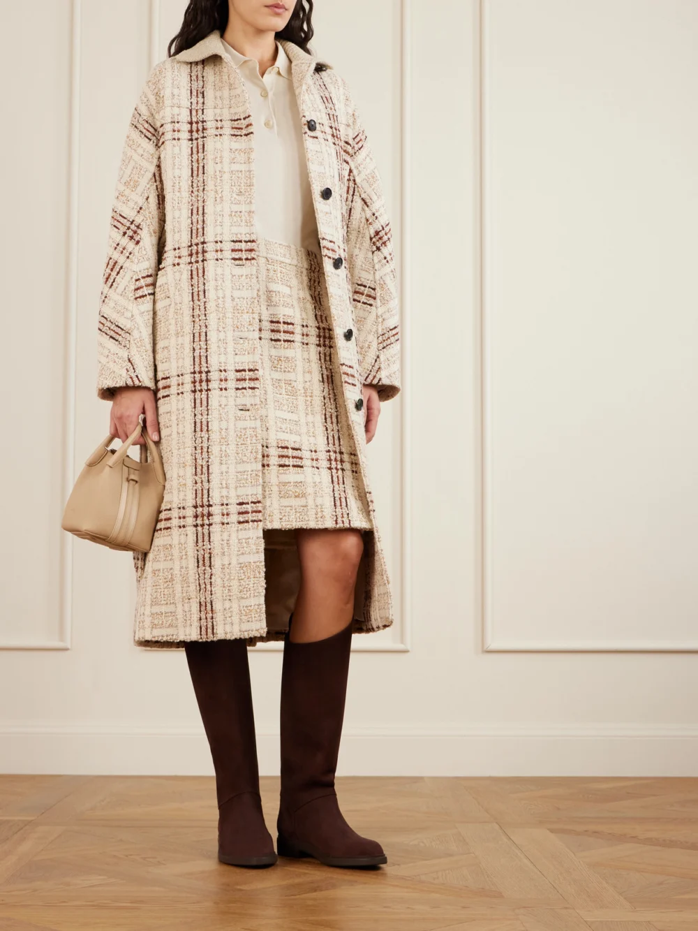 Loro Piana Kilda Nubuck Knee Boots, styled view