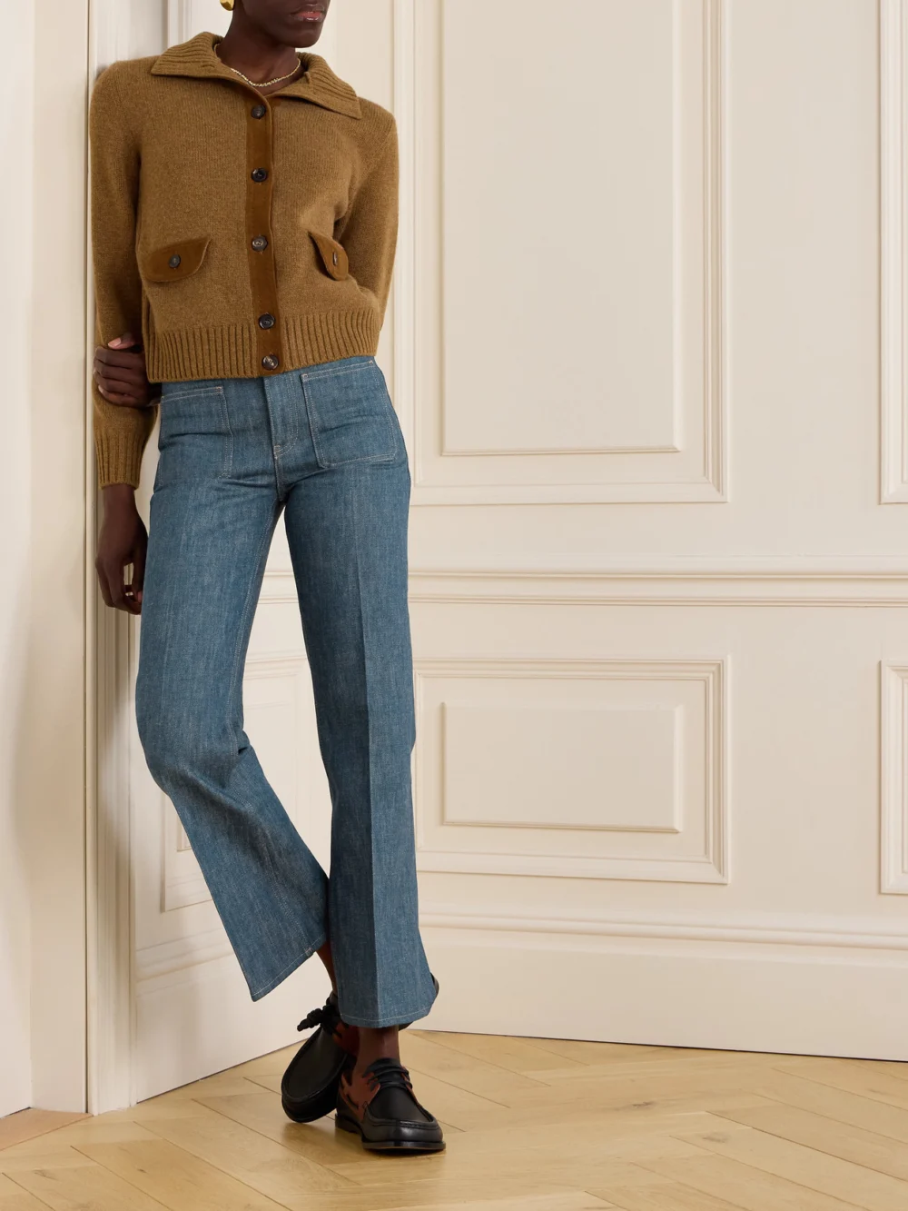 Loro Piana Lamark High-rise Flared Jeans, worn by a model
