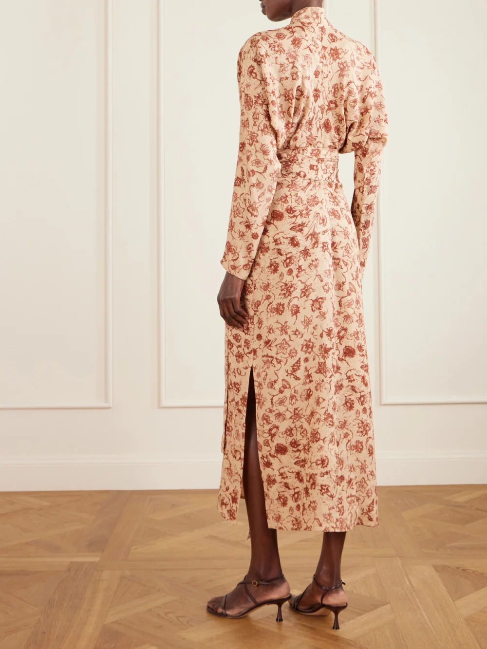 Back view of the Loro Piana Laura Floral-print Silk Midi Dress