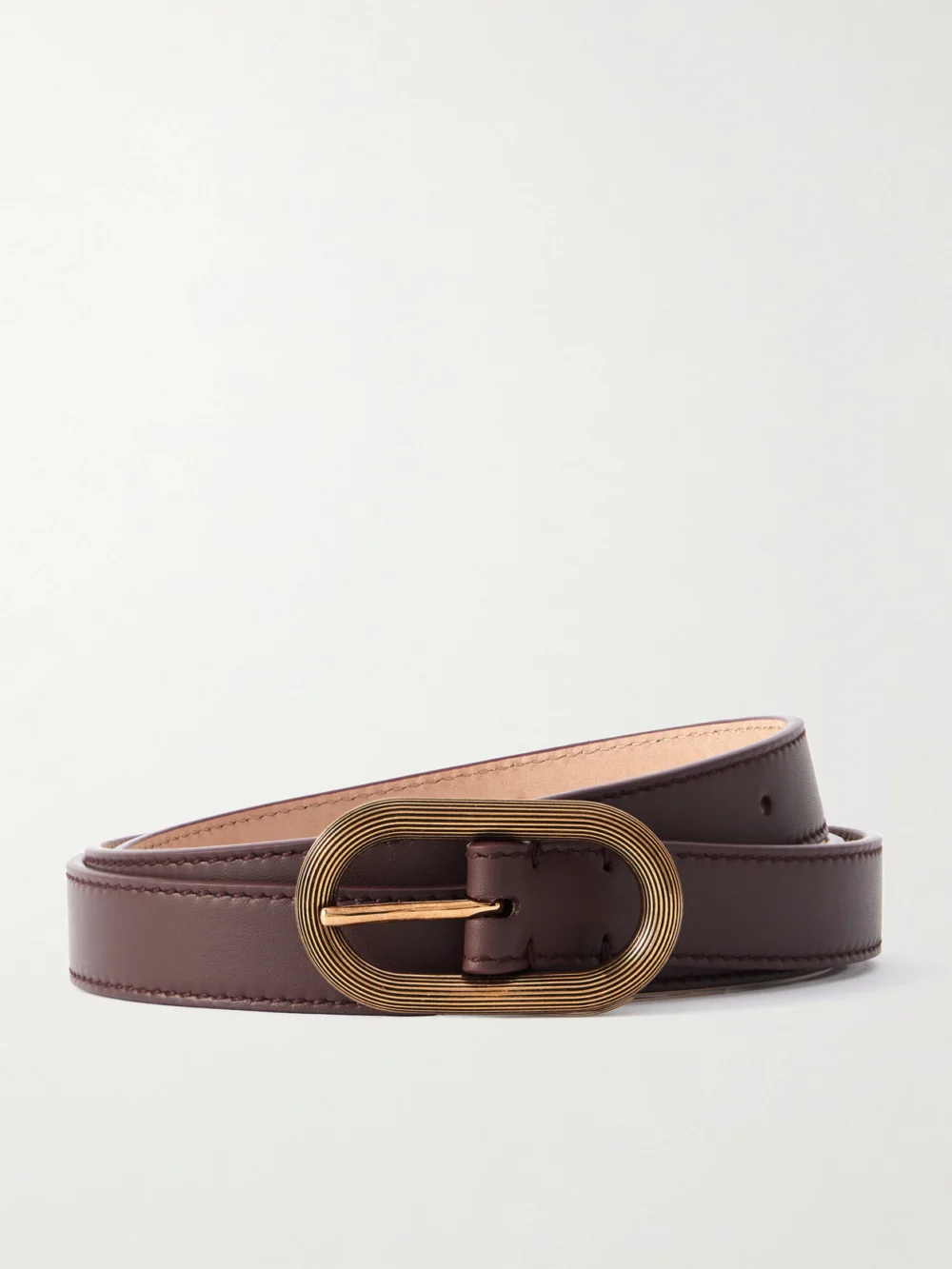 Loro Piana Leather Skinny Belt in burgundy
