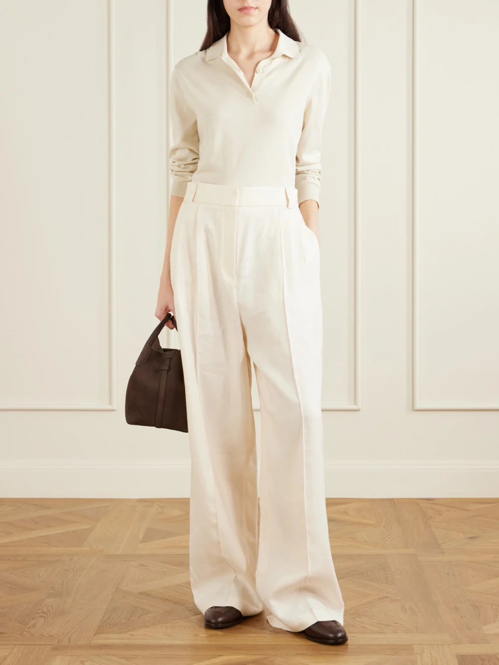 Loro Piana Lodger Linen and Wool-blend Wide-leg Pants, worn by a model
