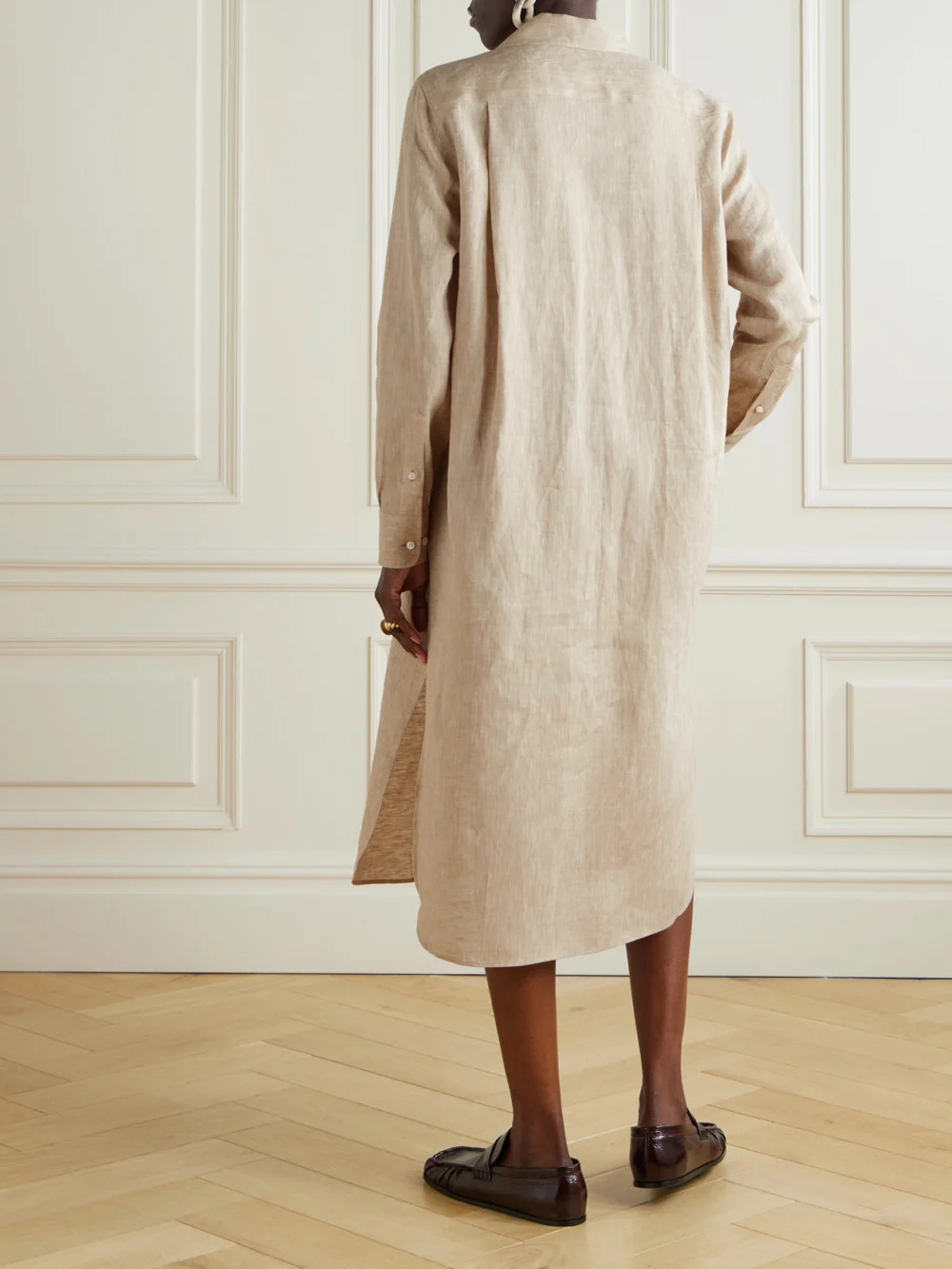 Back view of the Loro Piana Lora Linen Midi Dress