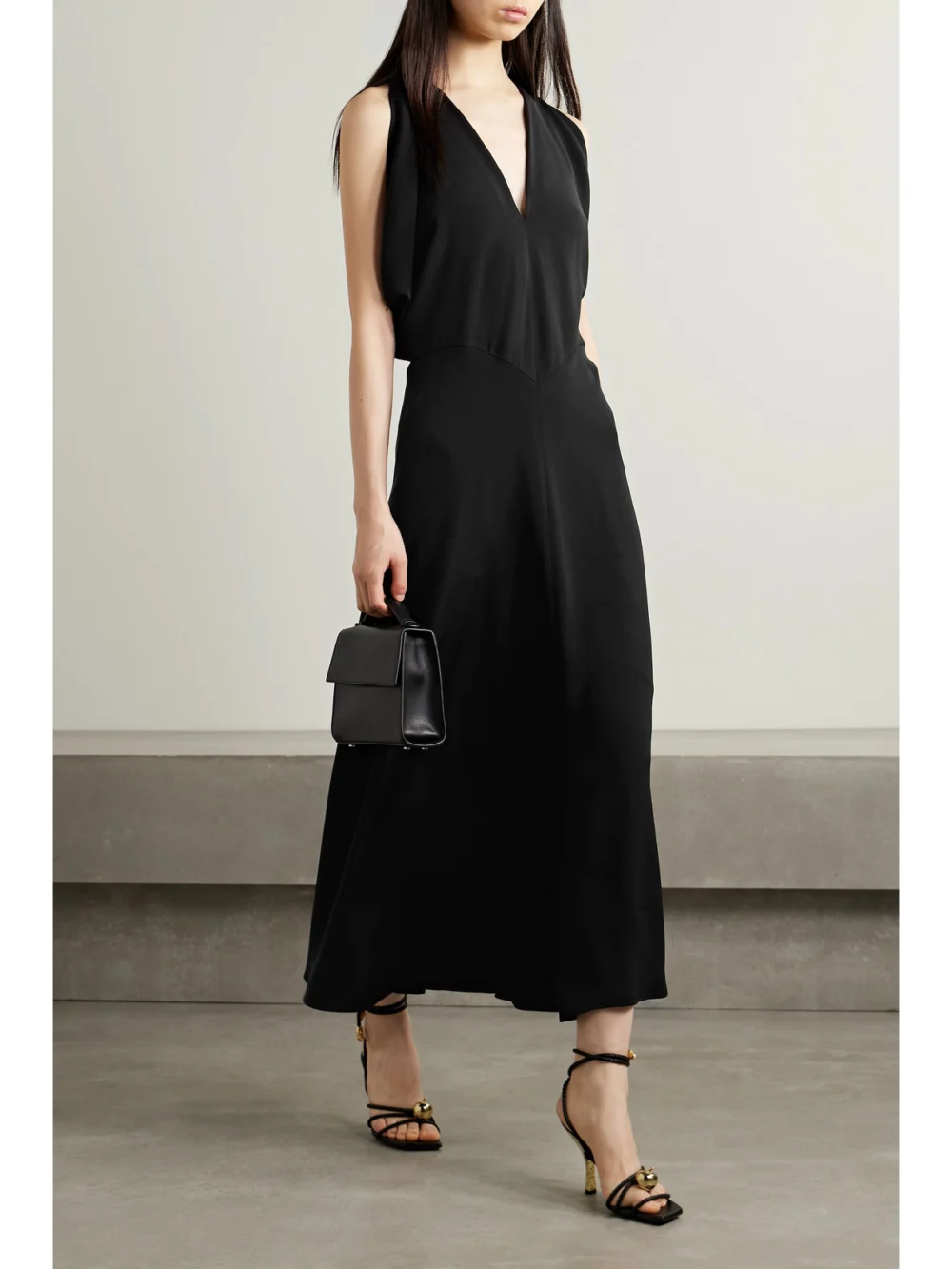 Loro Piana Milena Draped Silk Midi Dress, worn by a model