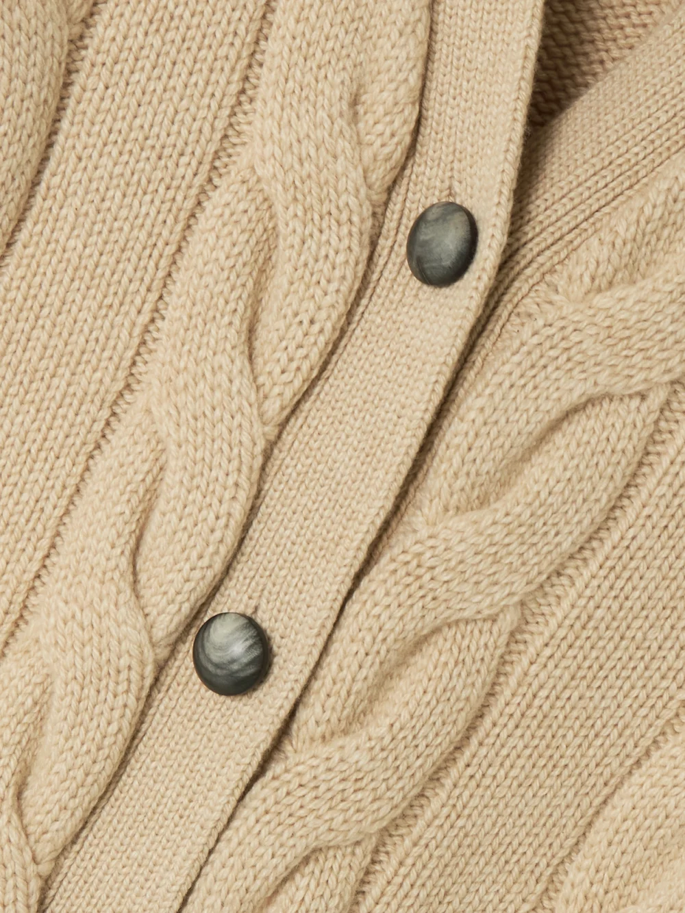 Close-up detail of the Loro Piana Napier Cable-knit Cashmere Cardigan