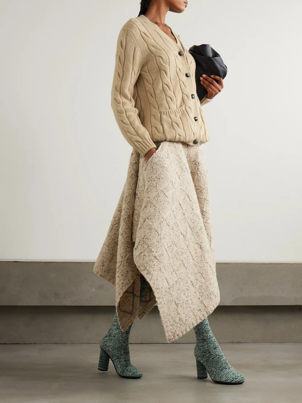 Loro Piana Napier Cable-knit Cashmere Cardigan, worn by a model