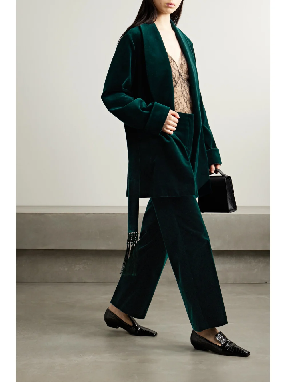 Loro Piana Niklas Cotton-blend Velvet Wide-leg Pants, worn by a model