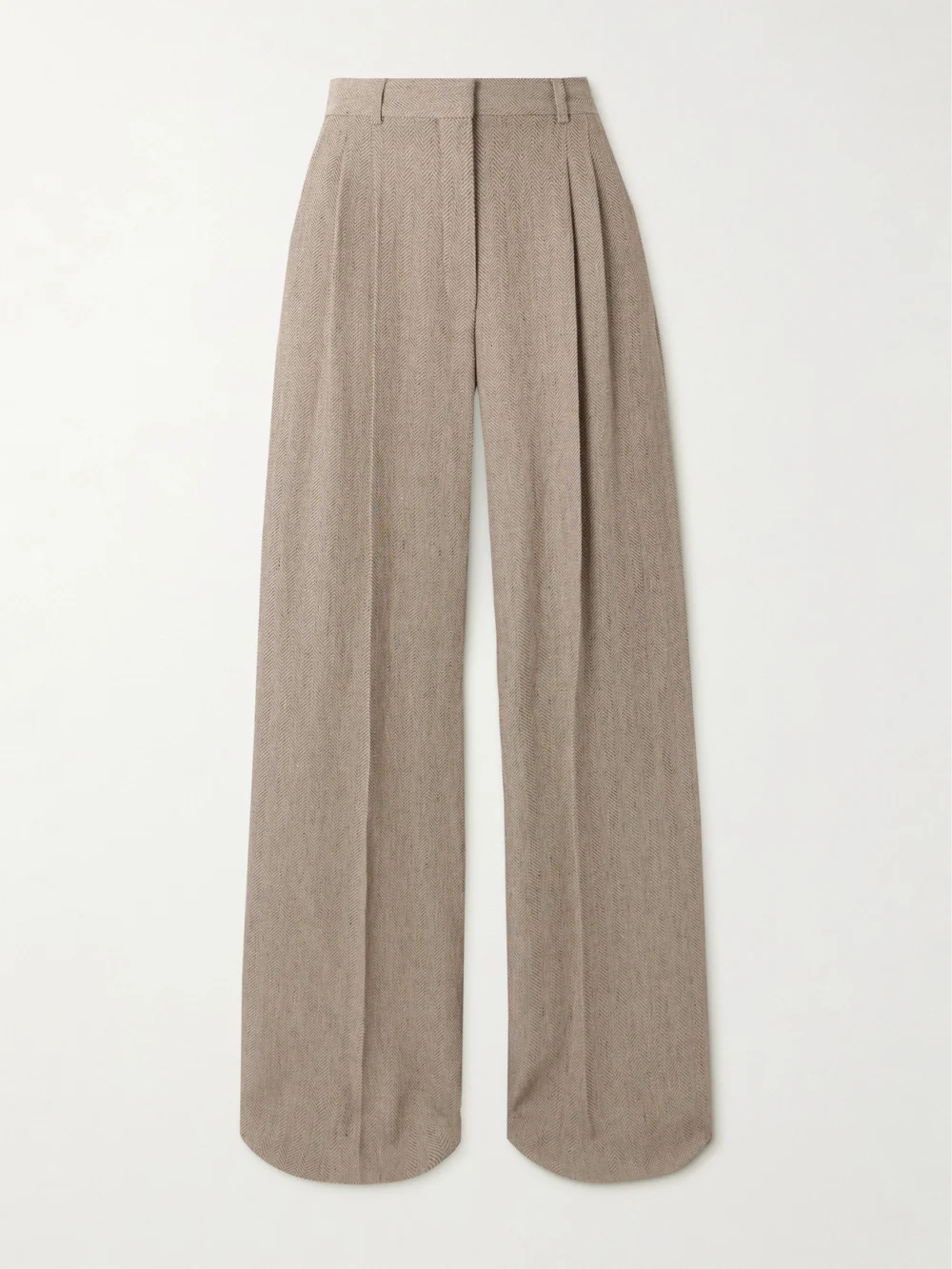 Loro Piana Nyack Pleated Herringbone Linen Wide-leg Pants in brown