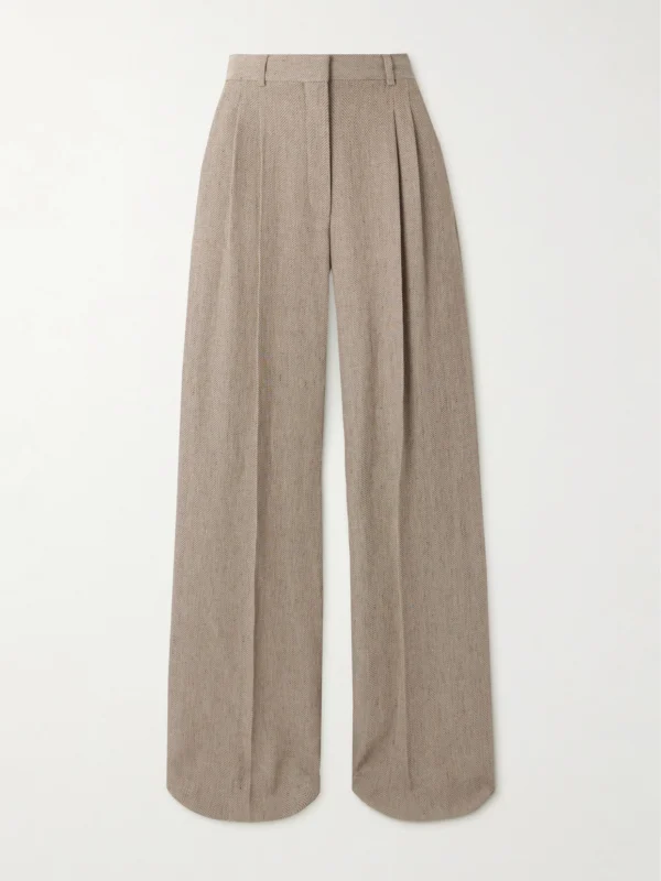 Loro Piana Nyack Pleated Herringbone Linen Wide-leg Pants