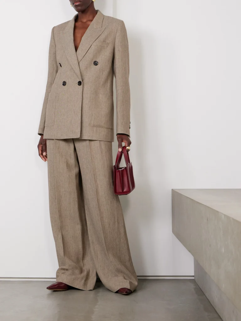 Loro Piana Nyack Pleated Herringbone Linen Wide-leg Pants