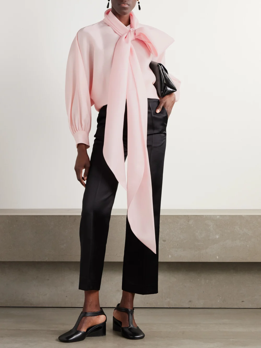 Loro Piana Patricia Tie-neck Silk-organdy Blouse, worn by a model