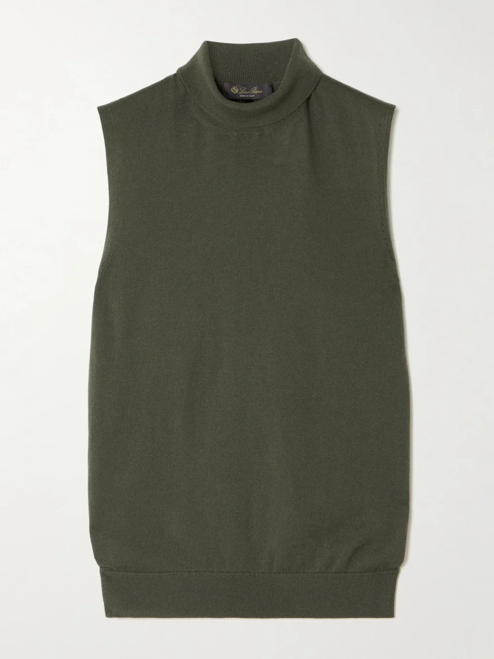Loro Piana Piuma Cashmere Turtleneck Tank in dark green