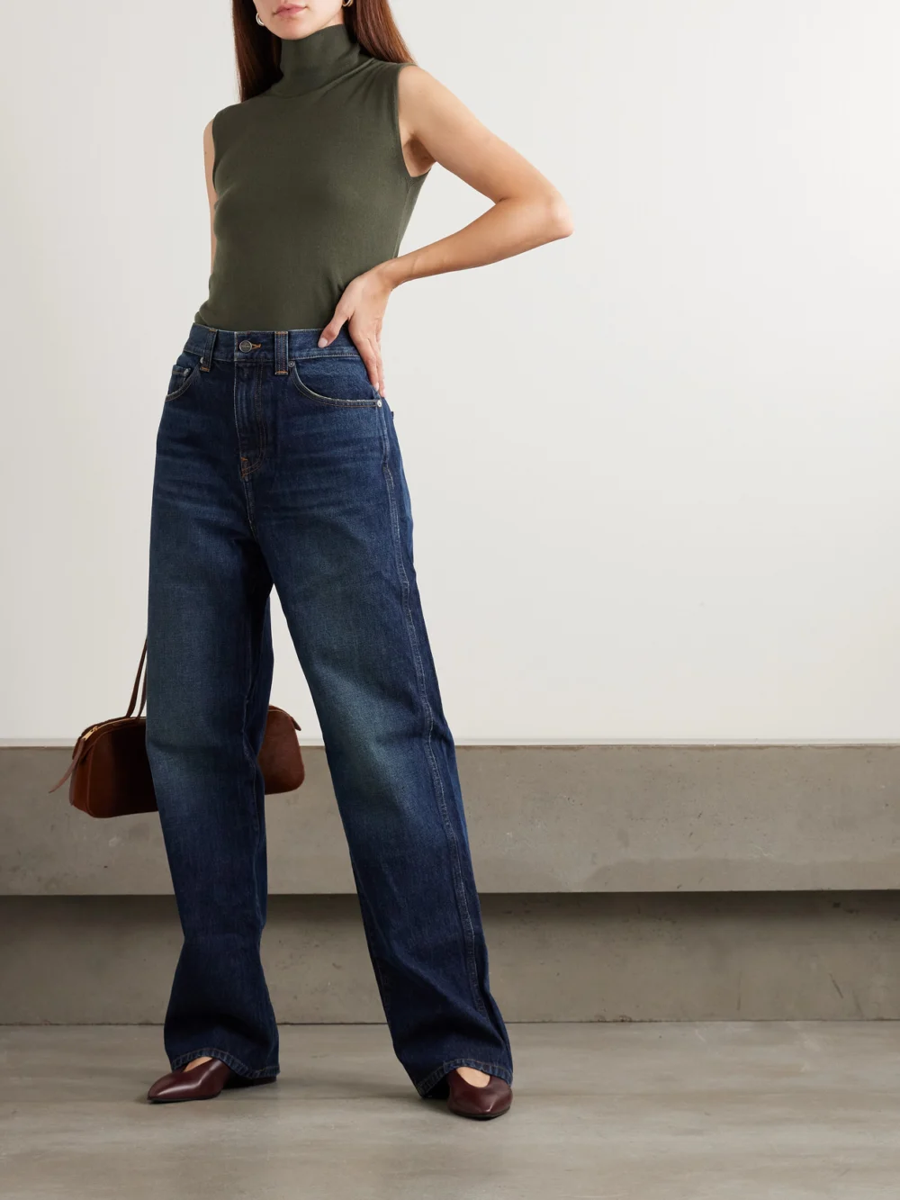 Loro Piana Piuma Cashmere Turtleneck Tank, worn by a model