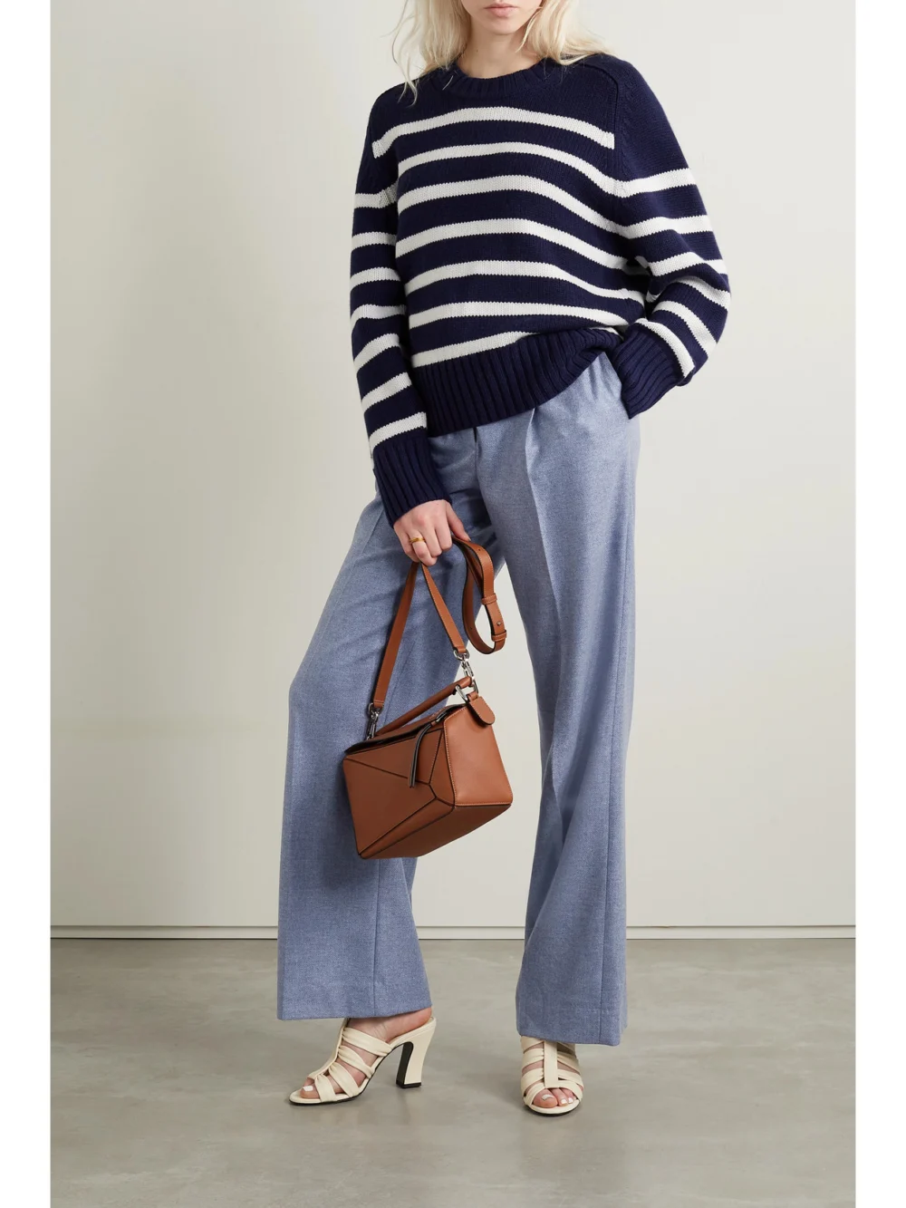 Loro Piana Pleated Cashmere Wide-leg Pants, worn by a model