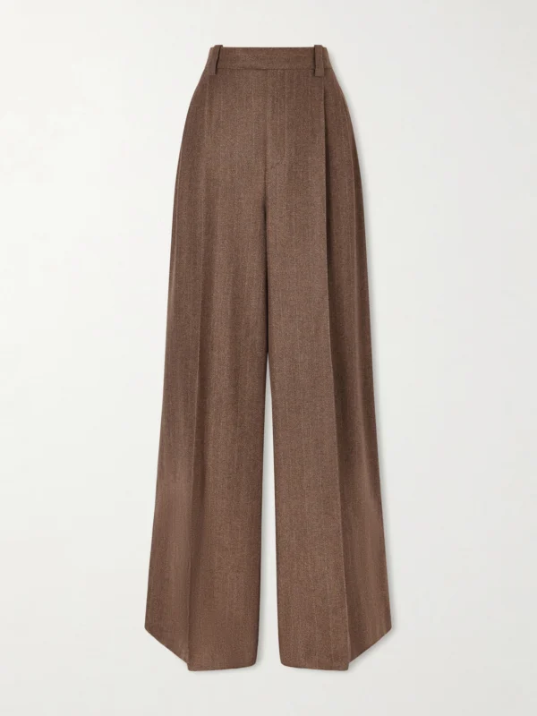 Loro Piana Pleated Pinstriped Wool and Cashmere-blend Wide-leg Pants