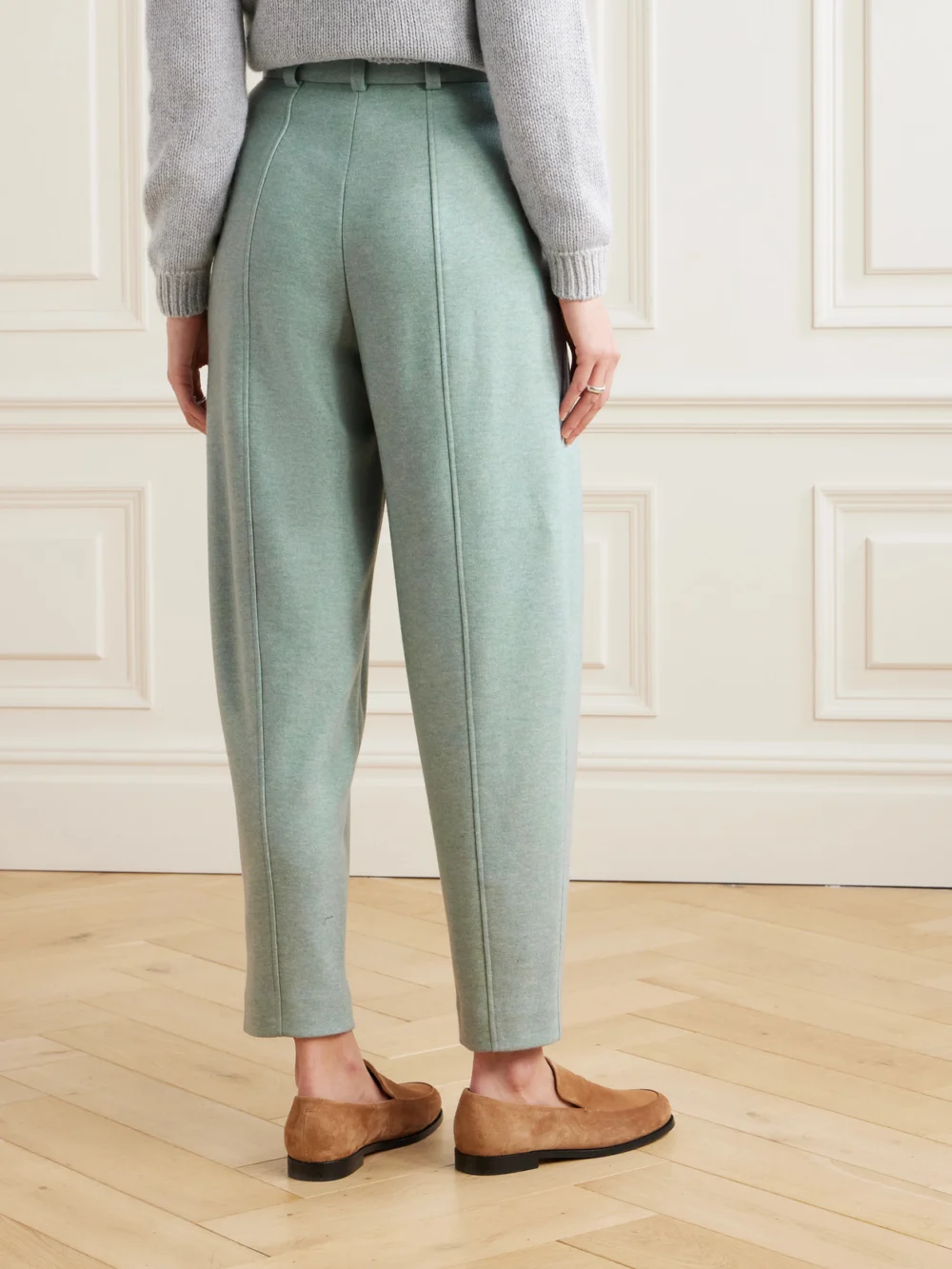 Back view of the Loro Piana Pleated Tapered Cashmere-blend Pants