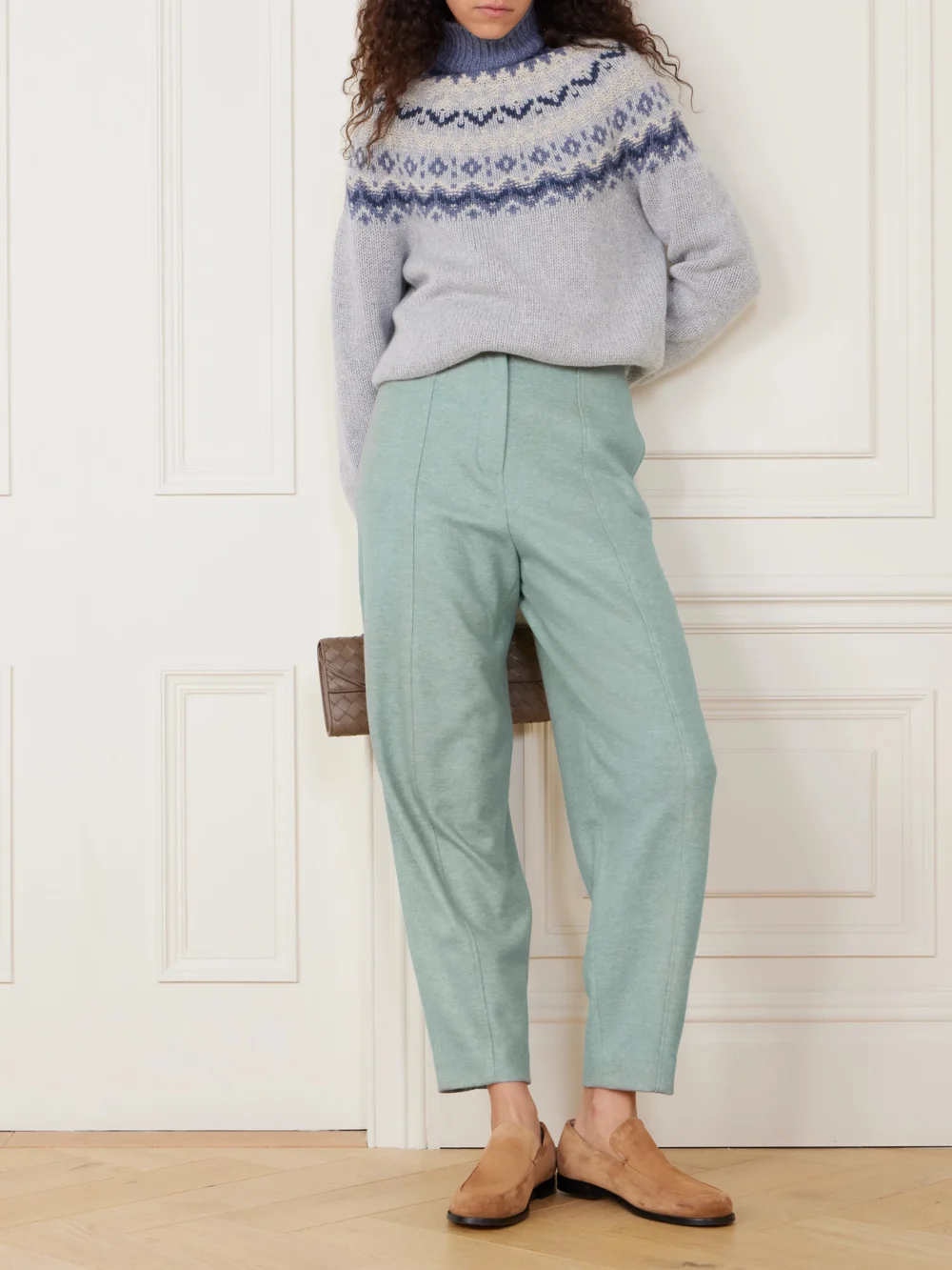 Loro Piana Pleated Tapered Cashmere-blend Pants, worn by a model