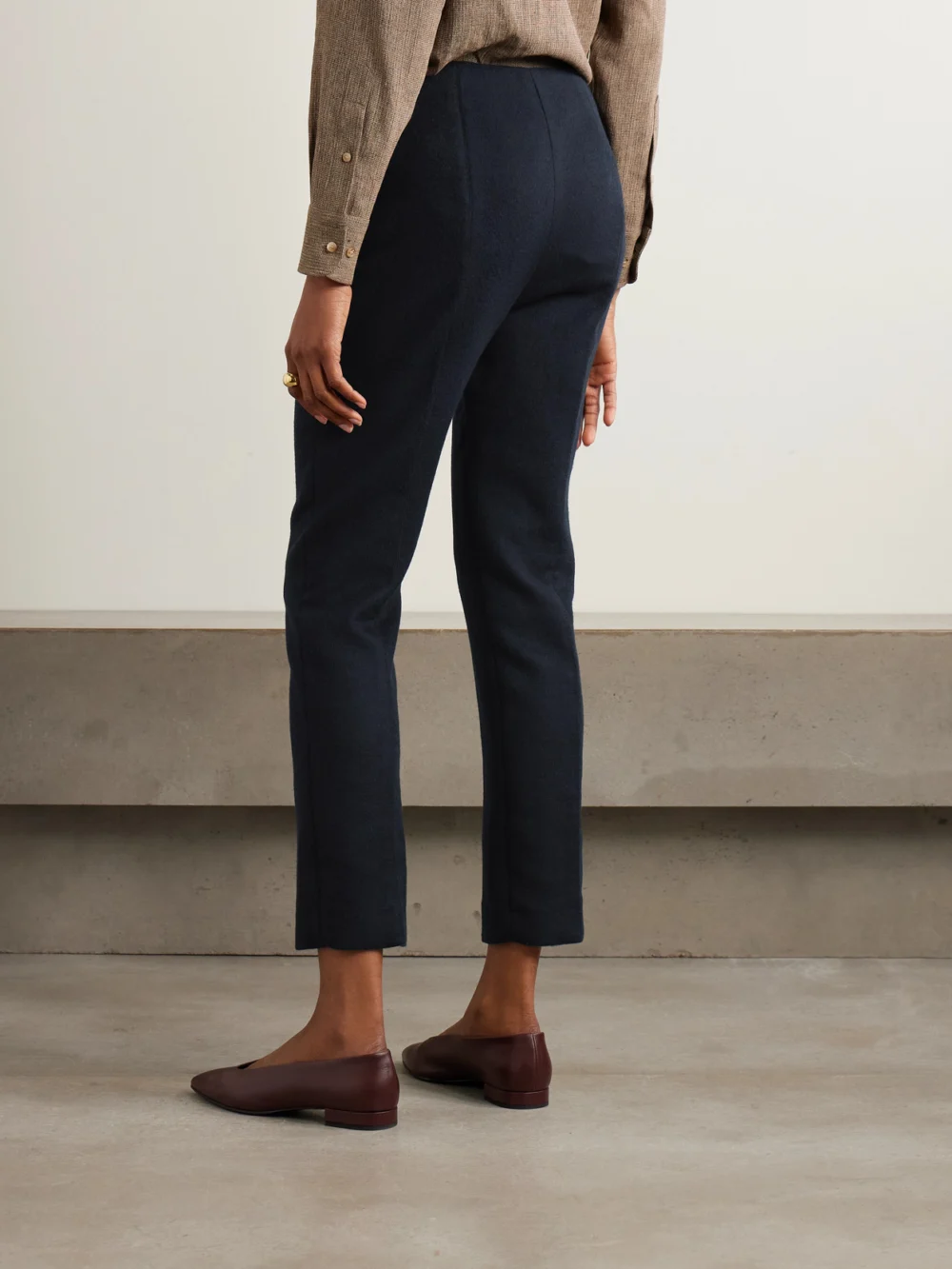 Back view of the Loro Piana Ralph Pleated Cashmere Straight-leg Pants