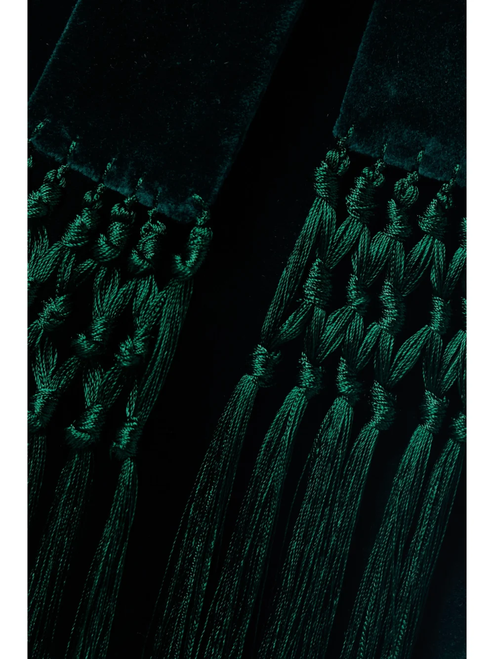 Close-up detail of the Loro Piana Raniya Belted Macramé-trimmed Cotton-blend Velvet Jacket