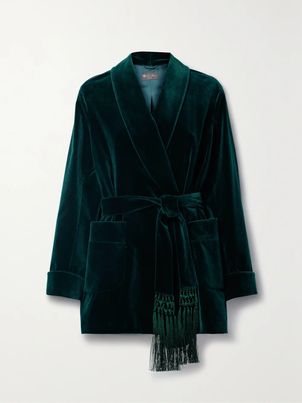 Loro Piana Raniya Belted Macramé-trimmed Cotton-blend Velvet Jacket in dark green