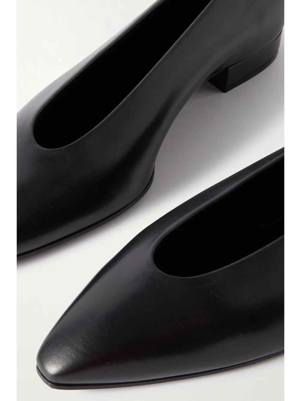 Close-up detail of the Loro Piana Rebecca Leather Point-toe Flats