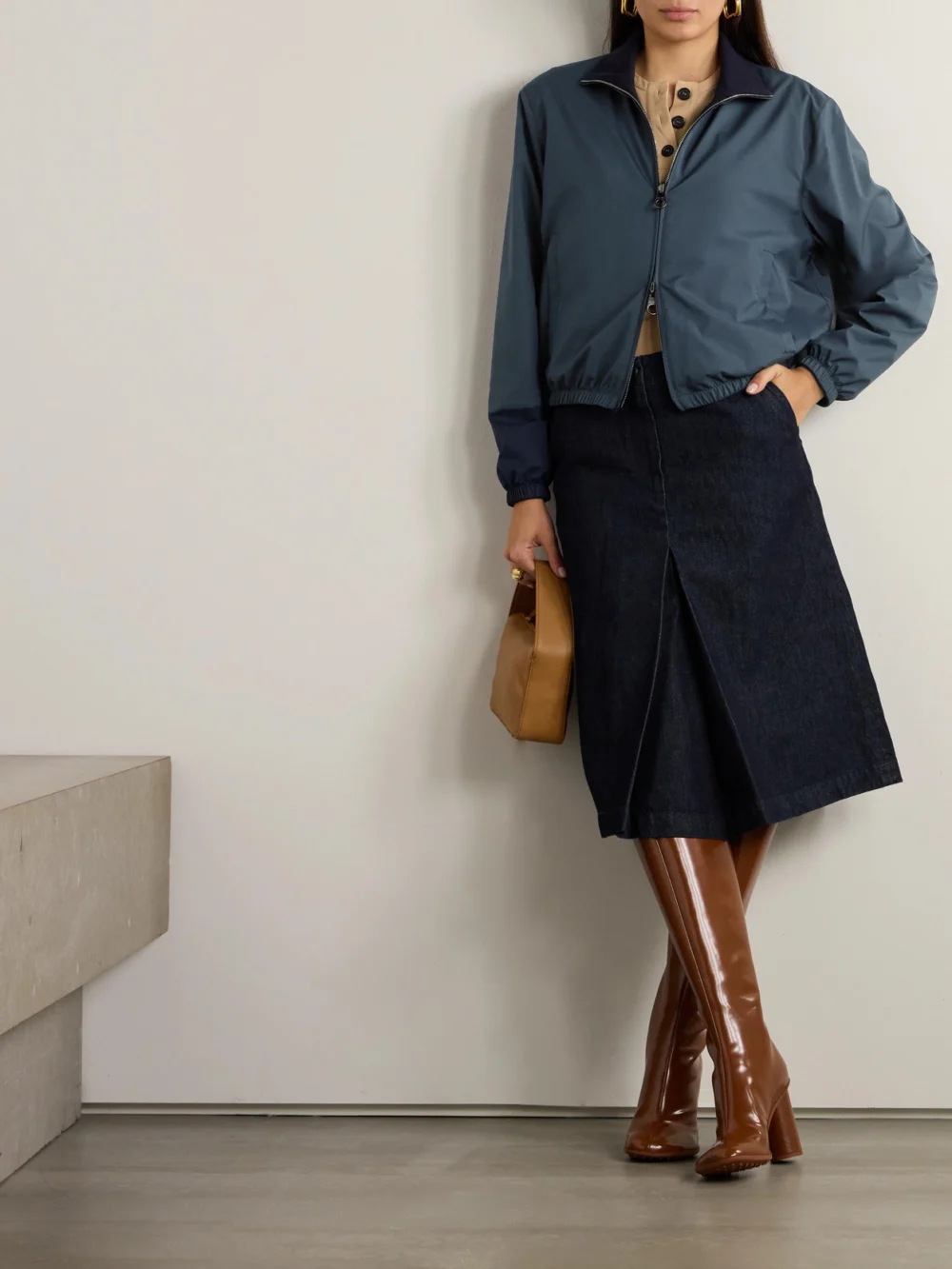 Loro Piana Reversible Shell and Cashmere Bomber Jacket, worn by a model