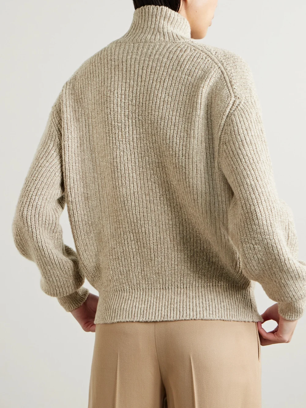 Back view of the Loro Piana Ribbed Cashmere Turtleneck Sweater