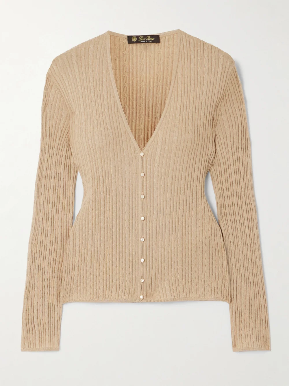 Loro Piana Rimella Cable-knit Cashmere and Silk-blend Cardigan in cream