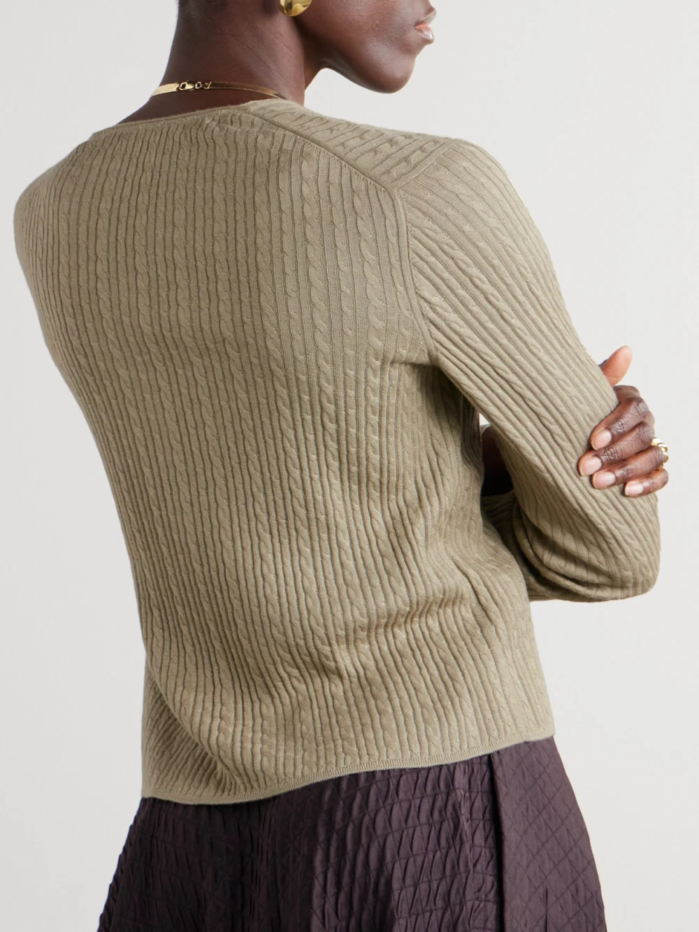 Back view of the Loro Piana Rimella Cable-knit Cashmere and Silk-blend Cardigan