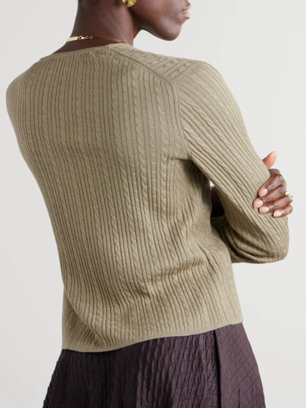 Back view of the Loro Piana Rimella Cable-knit Cashmere and Silk-blend Cardigan