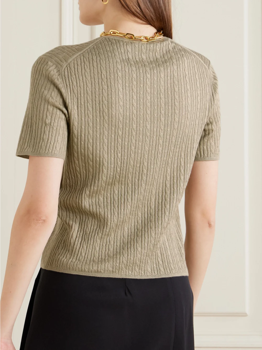 Back view of the Loro Piana Rimella Cable-knit Cashmere and Silk-blend T-shirt