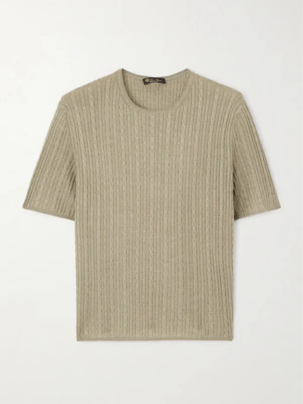 Loro Piana Rimella Cable-knit Cashmere and Silk-blend T-shirt