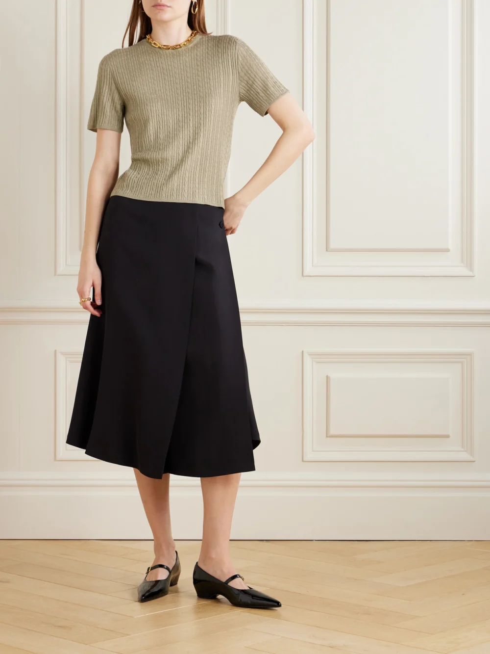 Loro Piana Rimella Cable-knit Cashmere and Silk-blend T-shirt, worn by a model