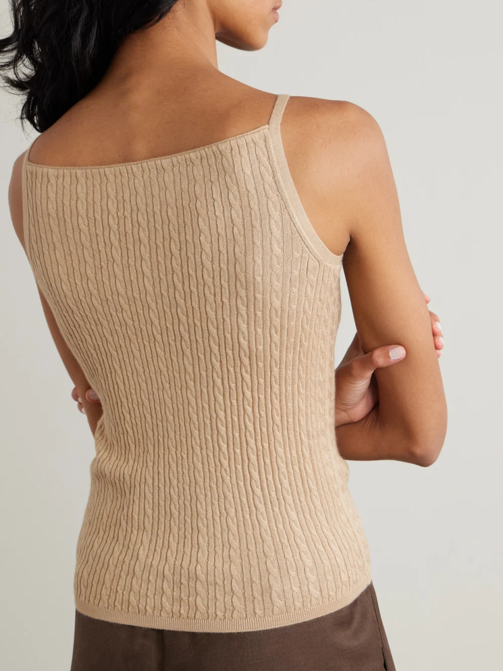 Back view of the Loro Piana Rimella Cable-knit Cashmere and Silk-blend Top