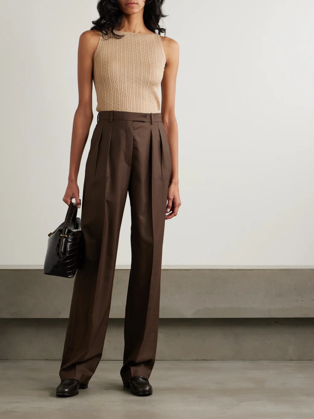 Loro Piana Rimella Cable-knit Cashmere and Silk-blend Top, worn by a model