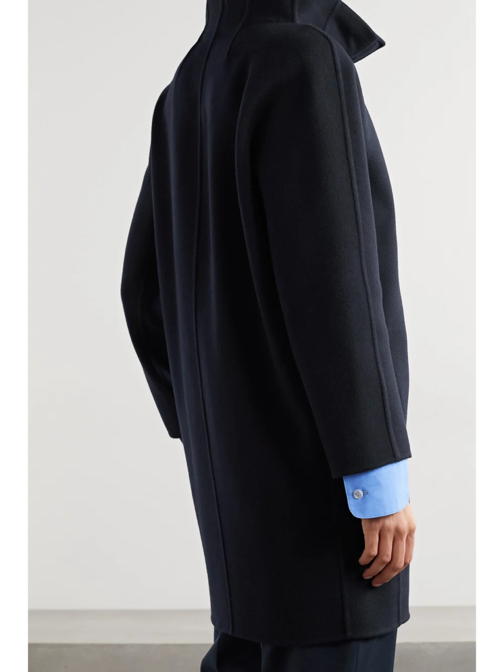 Back view of the Loro Piana Roaden Leather-trimmed Cashmere Coat