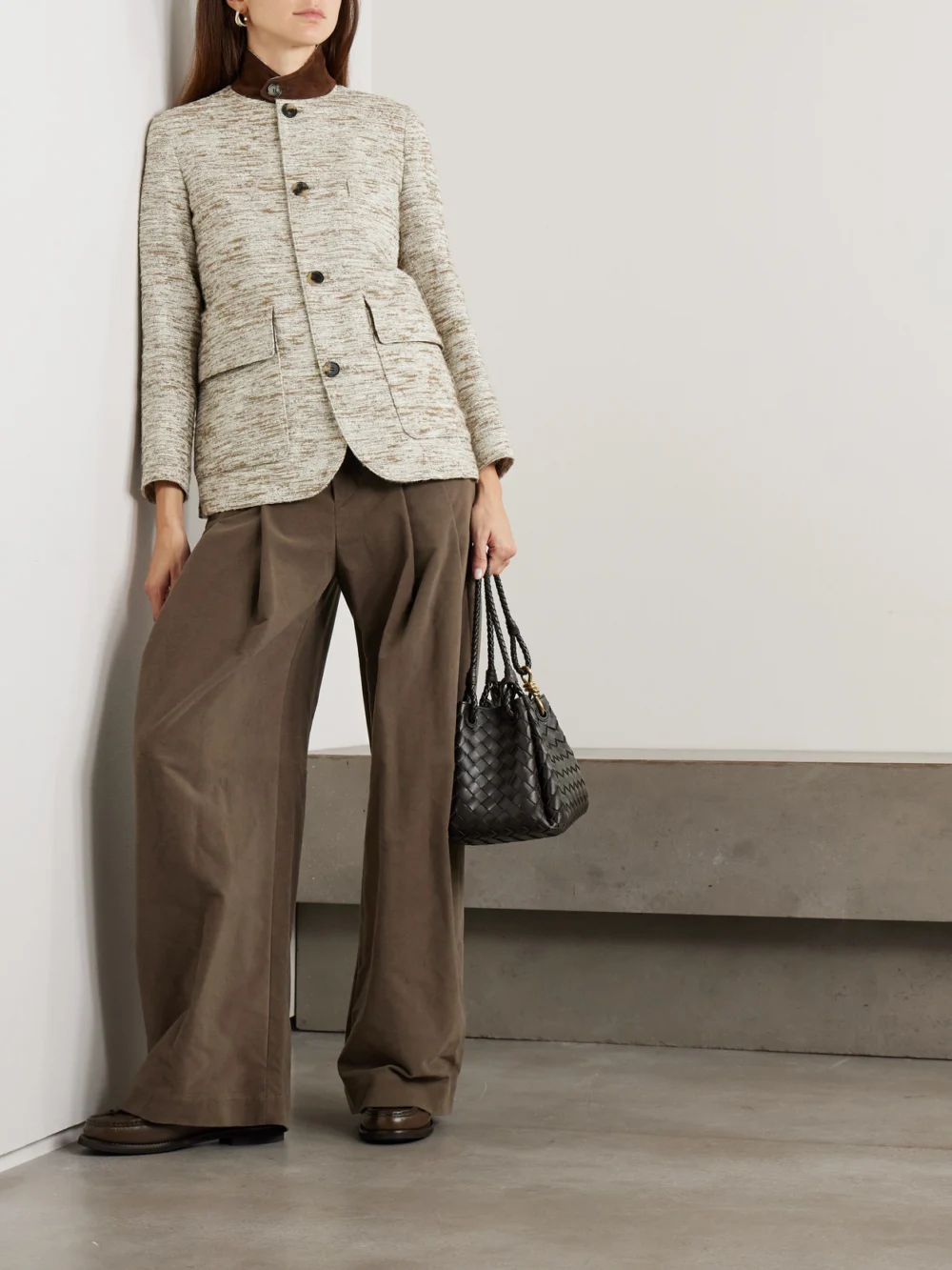 Loro Piana Roadster Suede-trimmed Textured-cotton Jacket, worn by a model